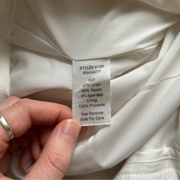 CAbi Off-White Linen Blend Wide Leg Mid-Rise Pants Slacks Trousers Size 10 - Picture 11 of 12